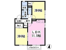 ロングフィールドハイムD 2LDKの間取図画像