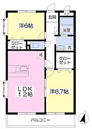 ヴェルデオットA 2LDKの間取図画像