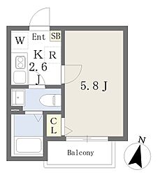 Ｂｒｕｎｅｌｌｅ　Ｃｏｕｒｔ 3階1Kの間取り
