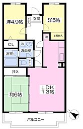 京成松戸線 薬園台駅 徒歩6分の賃貸マンション 5階3LDKの間取り