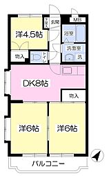 JR内房線 君津駅 バス8分 杢師4丁目下車 徒歩4分の賃貸マンション 3階3DKの間取り