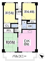 エクセル検見川 5階3DKの間取り