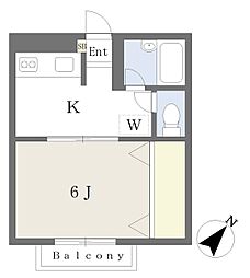 キャロットハイツ1 1Kの間取図画像