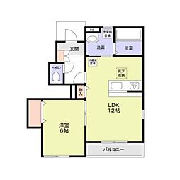 フォレストメゾンあすみが丘東 1階1LDKの間取り