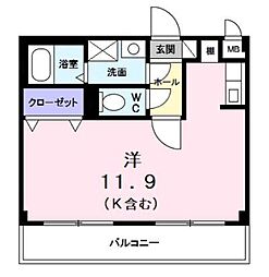 サニードエル5 2階ワンルームの間取り