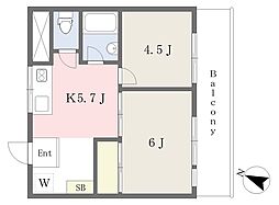 金澤ビル2 2Kの間取図画像