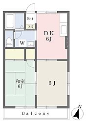 ヴェルデA 2DKの間取図画像