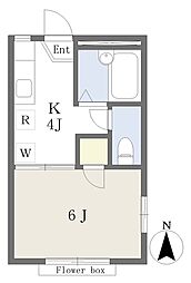 カーサ本中山 1階1Kの間取り