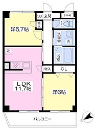 アミティエ 3階2LDKの間取り