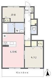 ルシェルクレール1 2LDKの間取図画像