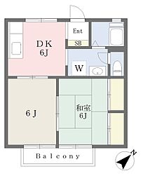 リブレ印内 2DKの間取図画像