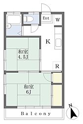 カフカＥ 1階2Kの間取り