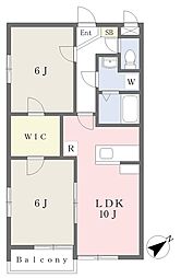 ブルーバイユ 2階2LDKの間取り