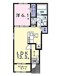 京成千原線 ちはら台駅 バス9分 喜多下車 徒歩1分の賃貸アパート 1階1LDKの間取り