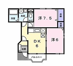 JR内房線 袖ケ浦駅 徒歩16分の賃貸アパート 1階2DKの間取り