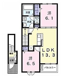 JR内房線 巌根駅 徒歩13分の賃貸アパート 2階2LDKの間取り