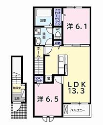 JR内房線 巌根駅 徒歩13分の賃貸アパート 2階2LDKの間取り