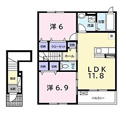 JR外房線 茂原駅 バス10分 中の島公園入口下車 徒歩4分の賃貸アパート 2階2LDKの間取り