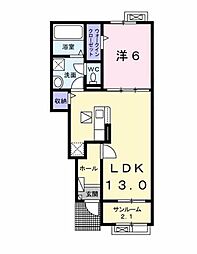 JR外房線 茂原駅 バス12分 沢尻橋下車 徒歩8分の賃貸アパート 1階1LDKの間取り