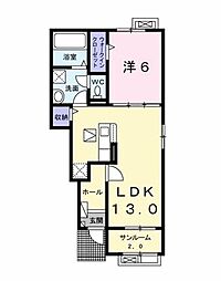 JR外房線 茂原駅 バス12分 沢尻橋下車 徒歩8分の賃貸アパート 1階1LDKの間取り