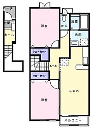 JR外房線 茂原駅 徒歩12分の賃貸アパート 2階2LDKの間取り