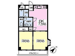 クオリティI 2階2DKの間取り