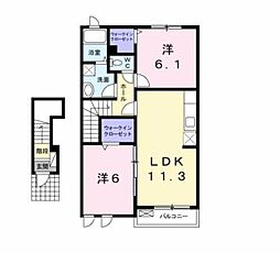 JR内房線 木更津駅 バス16分 清見台団地下車 徒歩3分の賃貸アパート 2階2LDKの間取り