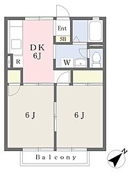 サンモールＢ 2階2DKの間取り