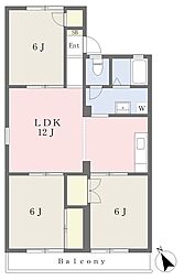 レイクサイドハイツＢ 2階3LDKの間取り