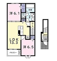 JR内房線 木更津駅 バス14分 アピタ木更津店下車 徒歩8分の賃貸アパート 2階2LDKの間取り