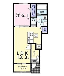 京成千原線 ちはら台駅 バス9分 喜多下車 徒歩1分の賃貸アパート 1階1LDKの間取り