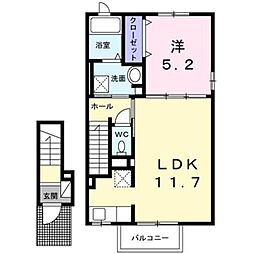 JR内房線 木更津駅 バス2分 新宿町下車 徒歩17分の賃貸アパート 2階1LDKの間取り
