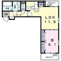 JR内房線 木更津駅 徒歩13分の賃貸アパート 1階1LDKの間取り