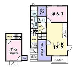 JR外房線 茂原駅 バス6分 東中学校前下車 徒歩8分の賃貸アパート 2階2LDKの間取り
