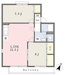 プレミールハイム 2LDKの間取図画像