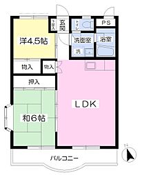 メゾンスワンレークＢ 2階2LDKの間取り