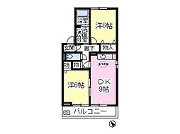 メルヴェーユI 1階2DKの間取り