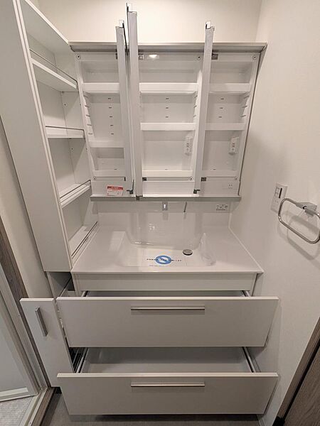 鏡の内側、洗面台下にも収納がいっぱい！