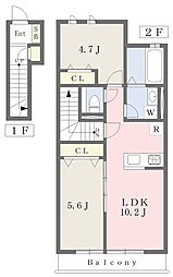 クレア・デ・ルネ 2階2LDKの間取り