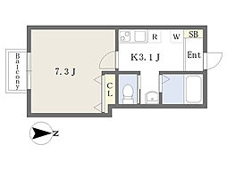 キャメル南柏2 1Kの間取図画像