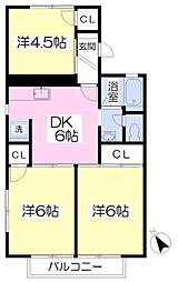 フラワーハイツ平井A棟 3DKの間取図画像