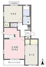 グランバリエH棟 2LDKの間取図画像