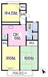 フラワーハイツ平井A棟 3DKの間取図画像