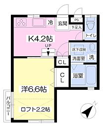 京成千葉線 検見川駅 徒歩9分の賃貸アパート 2階1Kの間取り