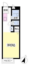 サンハイツながさわA棟 ワンルームの間取図画像