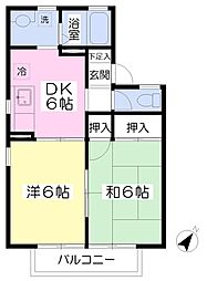 セジュール密島 2DKの間取図画像