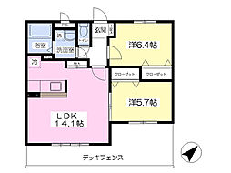 テリオス 2LDKの間取図画像