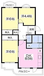 JR総武本線 都賀駅 徒歩7分の賃貸マンション 2階3DKの間取り