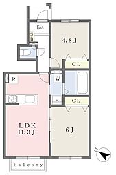 アクシス 1階2LDKの間取り