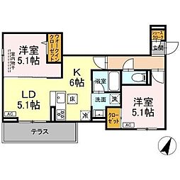 D Paina 保土ケ谷 2LDKの間取図画像